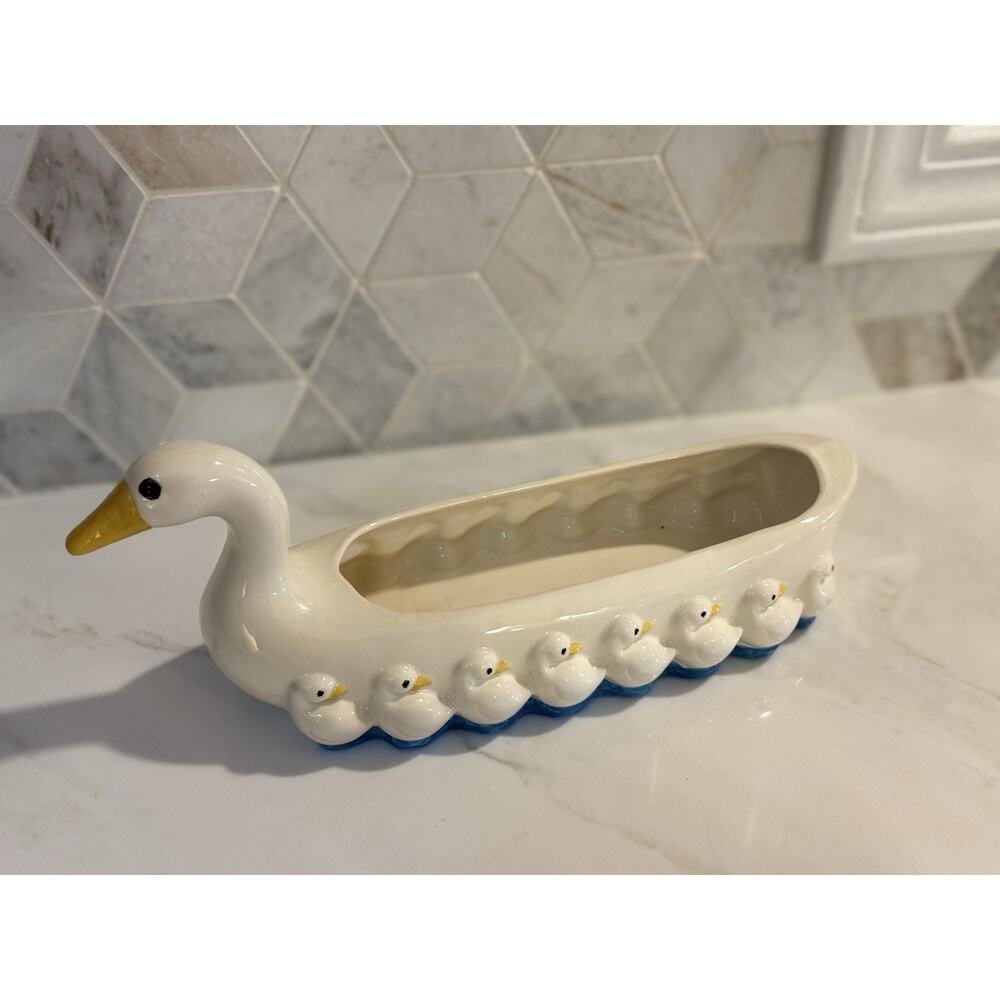 Vintage Fitz & Floyd Ceramic Duck with Ducklings Cracker Serving Tray Dish 1981